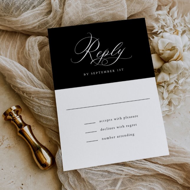 Elegant Script Black and White Classic Wedding RSVP Card (Creator Uploaded)