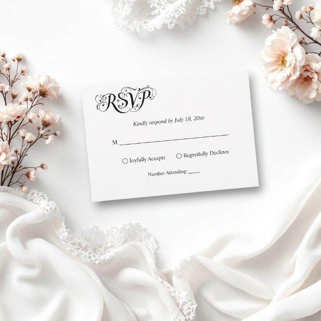 Elegant Script Black and White Classy Wedding RSVP Card (Creator Uploaded)