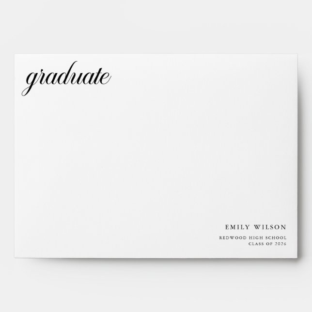 Elegant Script Black and White Graduate Graduation Envelope (Front)