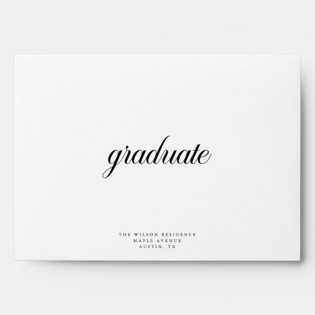 Elegant Script Black and White Graduation Envelope (Front)