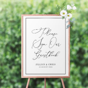 elegant script black and white guestbook sign