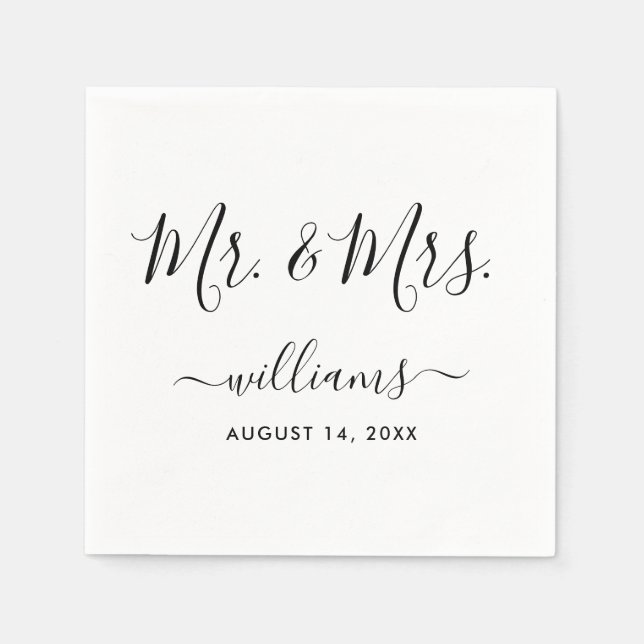 Elegant Script Black and White Mr. and Mrs. Napkin (Front)