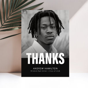Elegant Script Black and White Photo Graduation Thank You Card