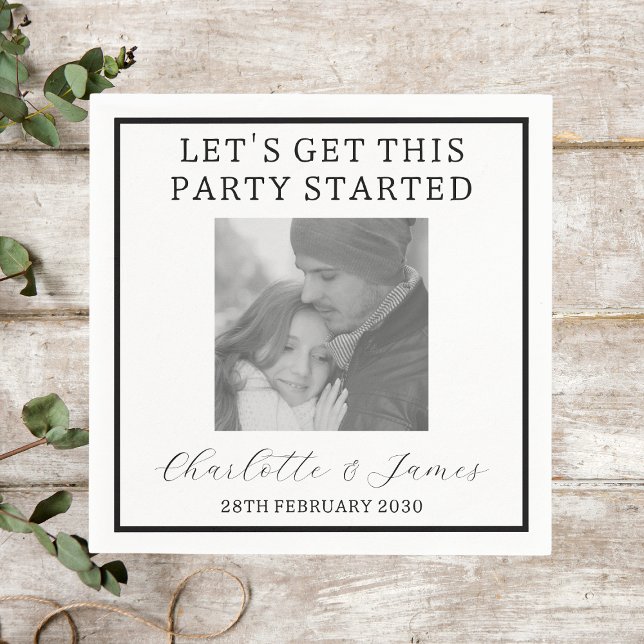 Elegant Script Black And White Photo Wedding Party Napkin (Creator Uploaded)