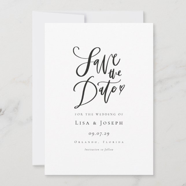 Elegant Script Black and White Save the Date (Front)