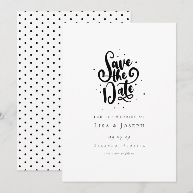 Elegant Script Black and White Save the Date Invitation (Front/Back)