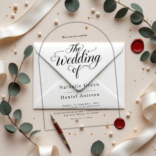 Elegant Script Black and White Simple Wedding Acrylic Invitations