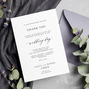 Elegant script black and white simple wedding thank you card
