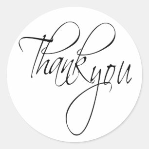 Elegant Script Black And White Thank You Seals