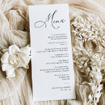 Elegant Script Black and White Wedding Dinner Menu<br><div class="desc">Designed to coordinate with our Romantic Script wedding collection,  this customisable Menu card,  features a sweeping script calligraphy text paired with a classy serif font in black with a customisable monogram on the back. Matching items available.</div>