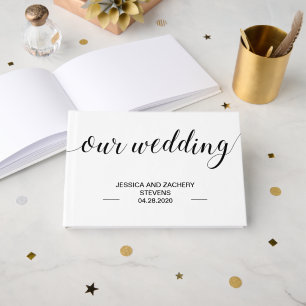 Elegant Script Black and White Wedding Guest Book