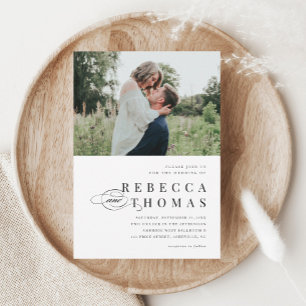 Elegant Script Black and White Wedding Invitation