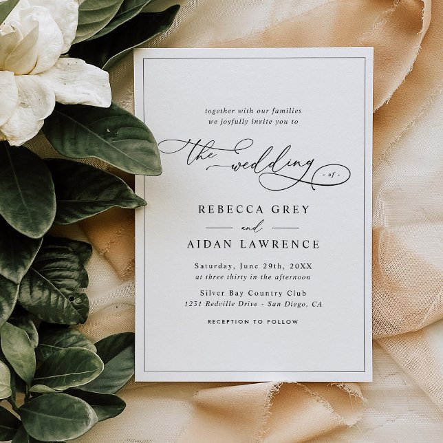 Elegant Script Black and White Wedding Invitation (Creator Uploaded)