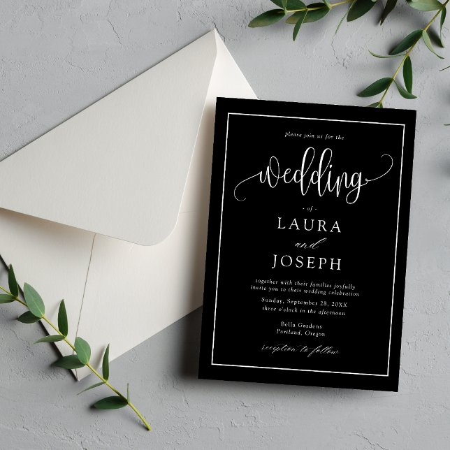 Elegant Script Black and White Wedding Invitation (Creator Uploaded)