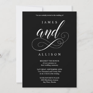 Elegant Script Black and White Wedding Invitation 