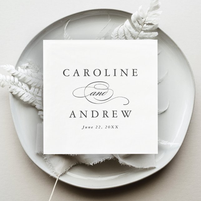 Elegant Script Black and White Wedding Napkin (Creator Uploaded)