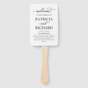 Elegant Script Black and White Wedding Program Hand Fan