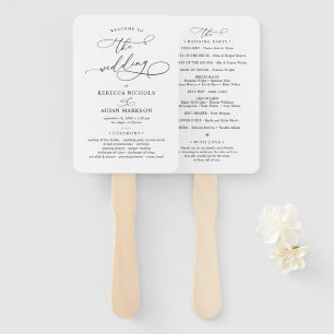 Elegant Script Black and White Wedding Program Hand Fan