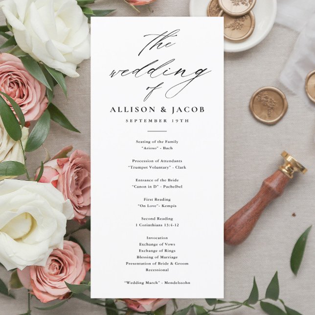 Elegant Script Black and White Wedding Programs (Elegant Script Black and White Wedding Program.)