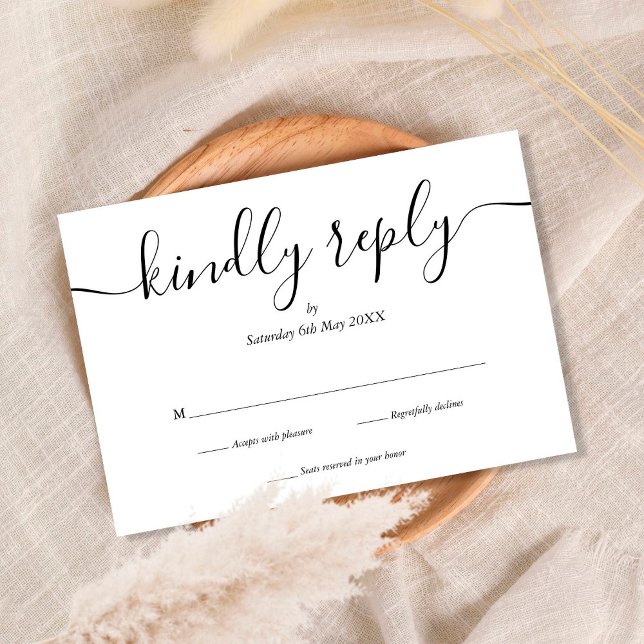 Elegant Script Black and White Wedding RSVP Card (Creator Uploaded)