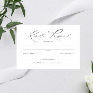 Elegant Script Black and White Wedding Simple RSVP Card