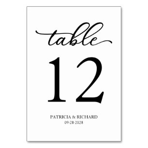 Elegant Script Black and White Wedding Table Number