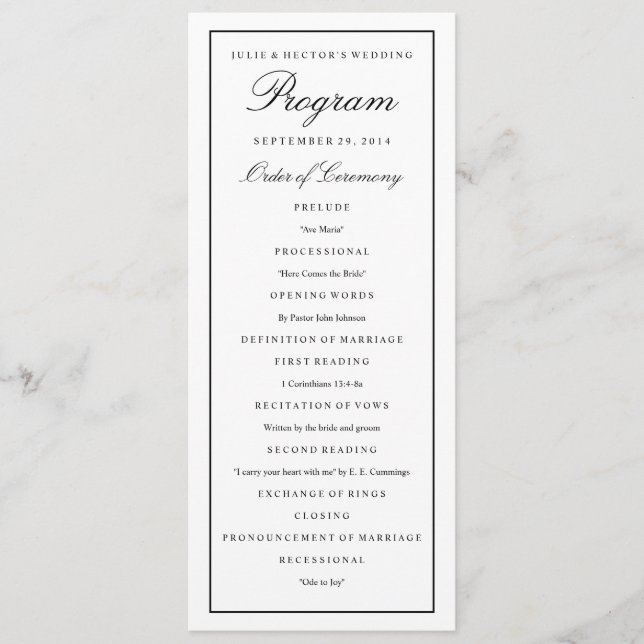 Elegant Script Black Border Wedding Program (Front)