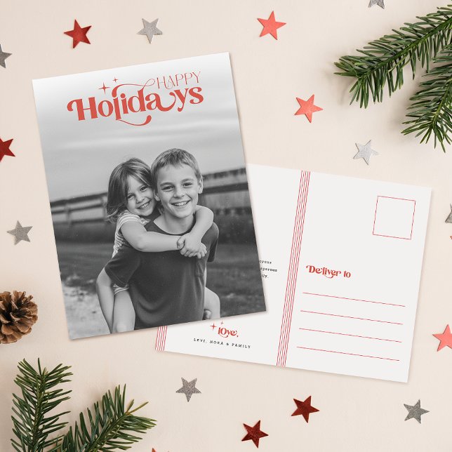Elegant Script Black Children Photo Christmas Holiday Postcard (Creator Uploaded)