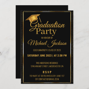 Elegant Script Black Confetti Graduation Party Invitation