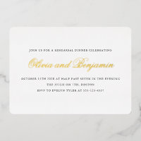 Elegant Script Black Formal Rehearsal Dinner Gold