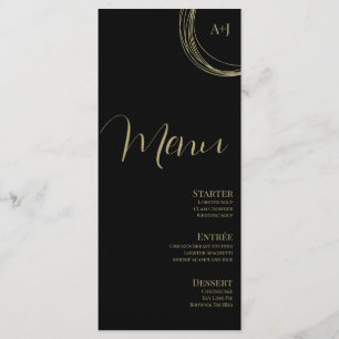 Elegant Script Black Gold Circular Wedding Menu