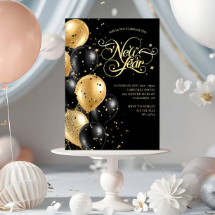 Elegant Script Black Gold New Years Eve Invitation