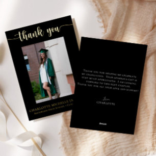 Elegant Script Black Gold Photo Graduation