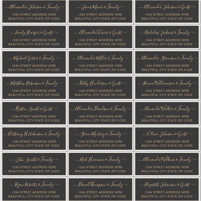 Elegant Script Black Gold Wedding Guest Address (Front)