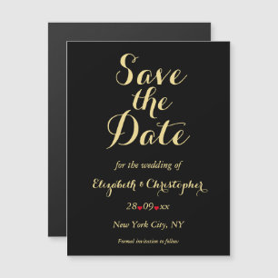 Elegant Script Black Gold Wedding Save the Date Magnetic Invitation