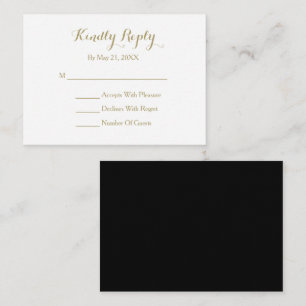Elegant Script Black Gold White RSVP Card