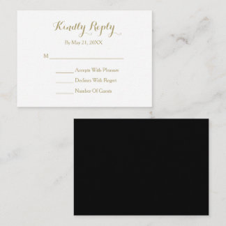 Elegant Script Black Gold White RSVP Card