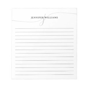 Elegant Script Black Gray Modern Monogram Lined Notepad