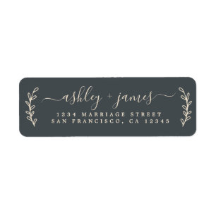 Elegant Script Black Ivory Wedding Return Address Label