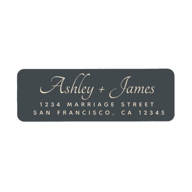 Elegant Script Black Ivory Wedding Return Address Label (Front)
