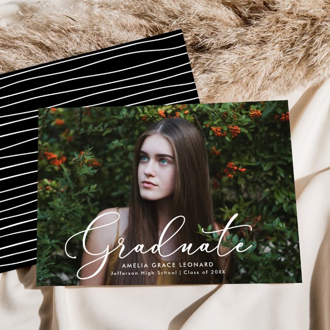 Elegant Script Black Photo Graduation Announcement (Creator Uploaded)