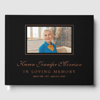 Elegant Script Black Photo In Loving Memory Guest Book