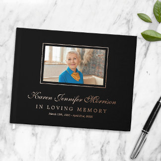 Elegant Script Black Photo In Loving Memory Guest Book