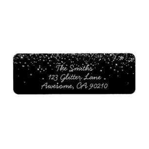 Elegant Script Black Silver Wedding Return Address Label