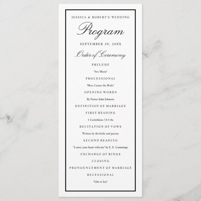 Elegant Script Black Thick Border Wedding Program (Front)