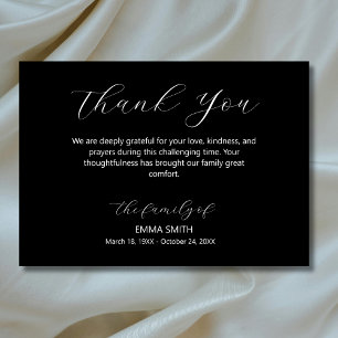 Elegant Script Black Traditional Funeral Sympathy Thank You Card