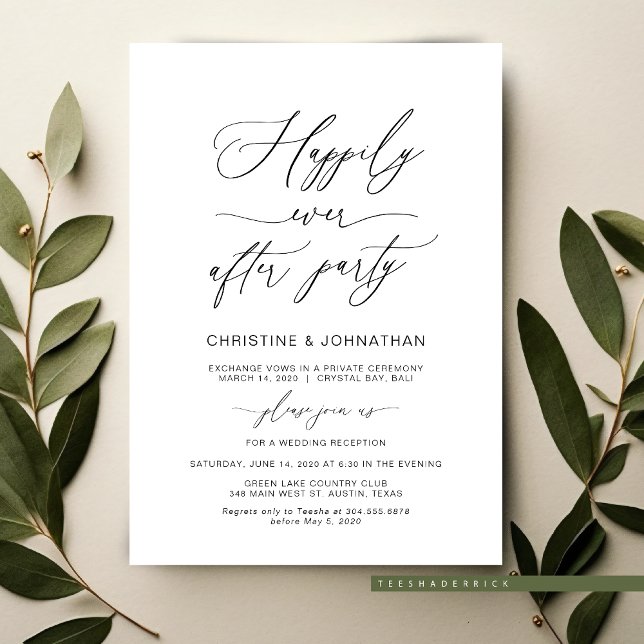 Elegant Script, Black, Wedding Elopement Invitation (Wedding Elopement Invitation, in Elegant Script, Party, Dinner and Dancing Invites)