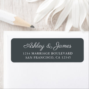 Elegant Script Black Wedding Return Address Label