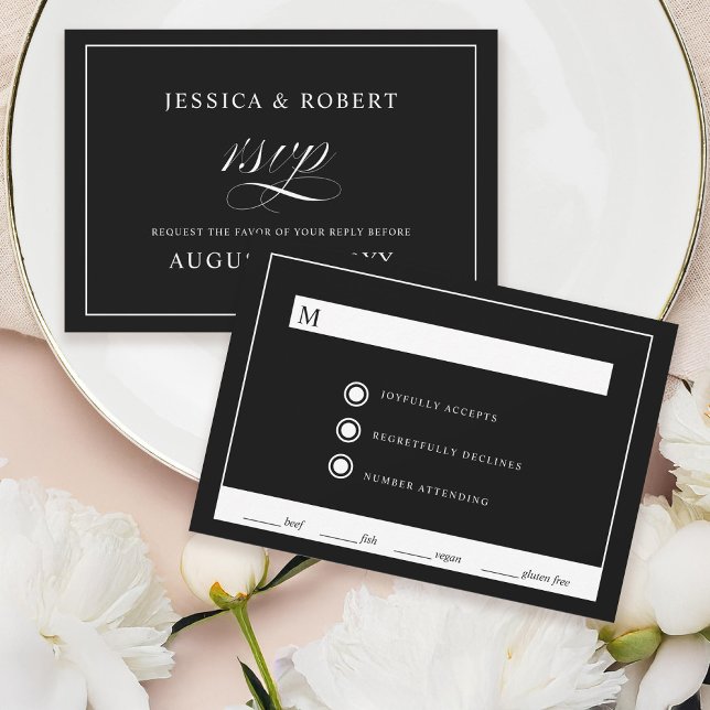Elegant Script Black Wedding RSVP Card (Creator Uploaded)