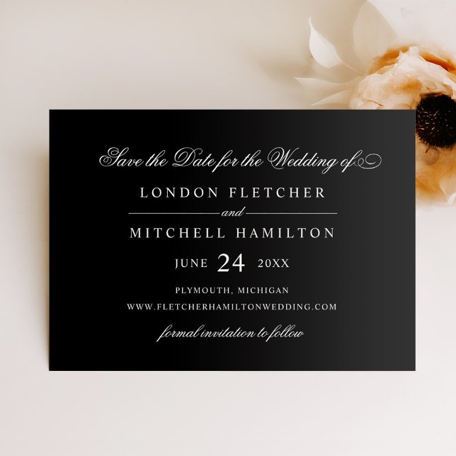 Elegant Script Black Wedding Save The Date (Creator Uploaded)